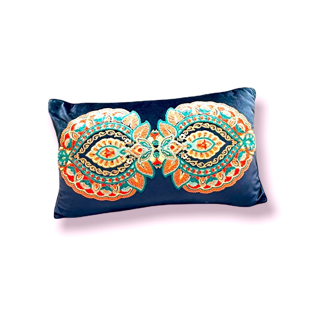 Simply beautiful green velvet pillow embroidered throw pillow
